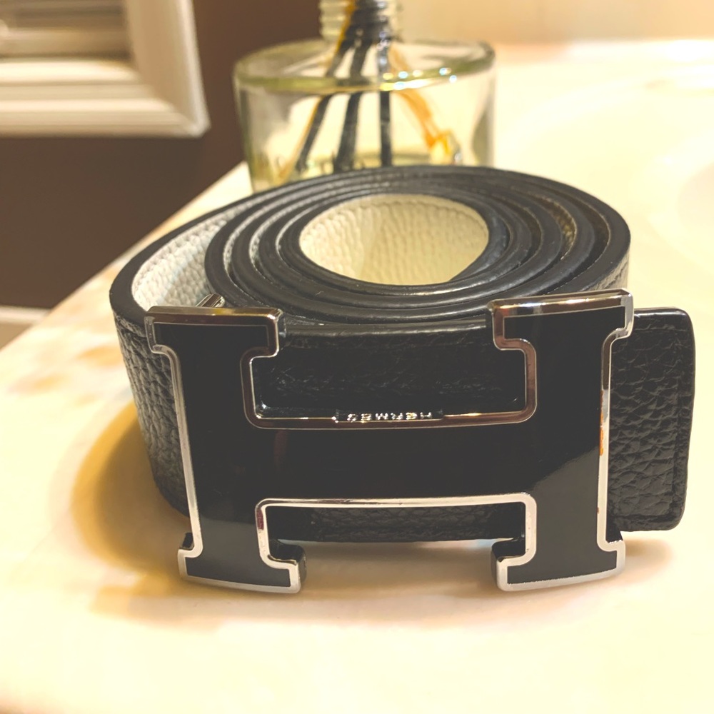 Hermes Black Belt with Silver Buckle